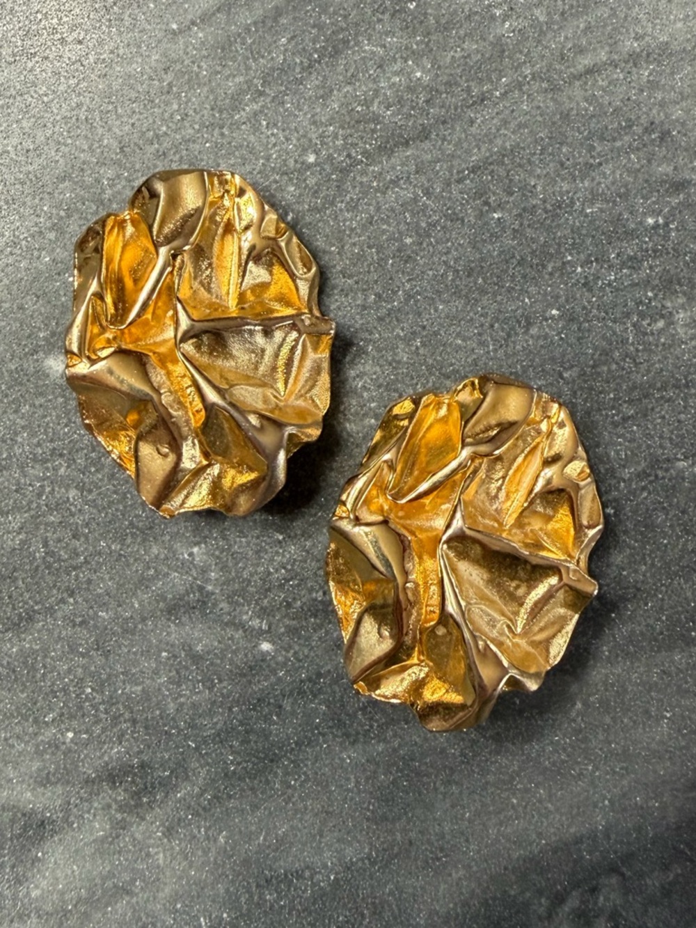 Vintage Gold Abstract Foil Liquid Metal Clip On  Earrings